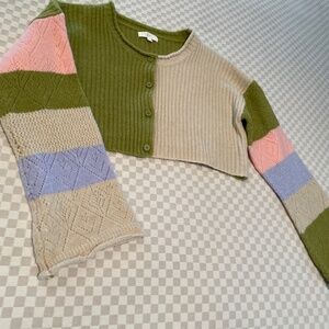 Sunset Cropped Colorblock Sweater Medium